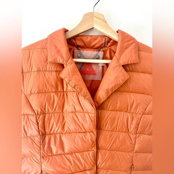 My Anorak Tahoe Quilted Orange Down Filled Quilted Puffer Short Sleeve Jacket XS - Picture 4 of 13